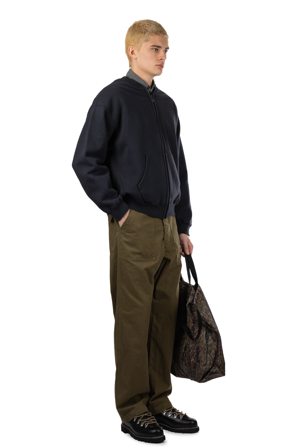 OrSlow - Front Zip Densely Knit Sweat Shirt - Dark Navy