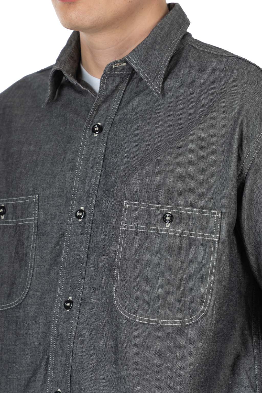 OrSlow - Relax Fit Black Chambray Work Shirt - Black