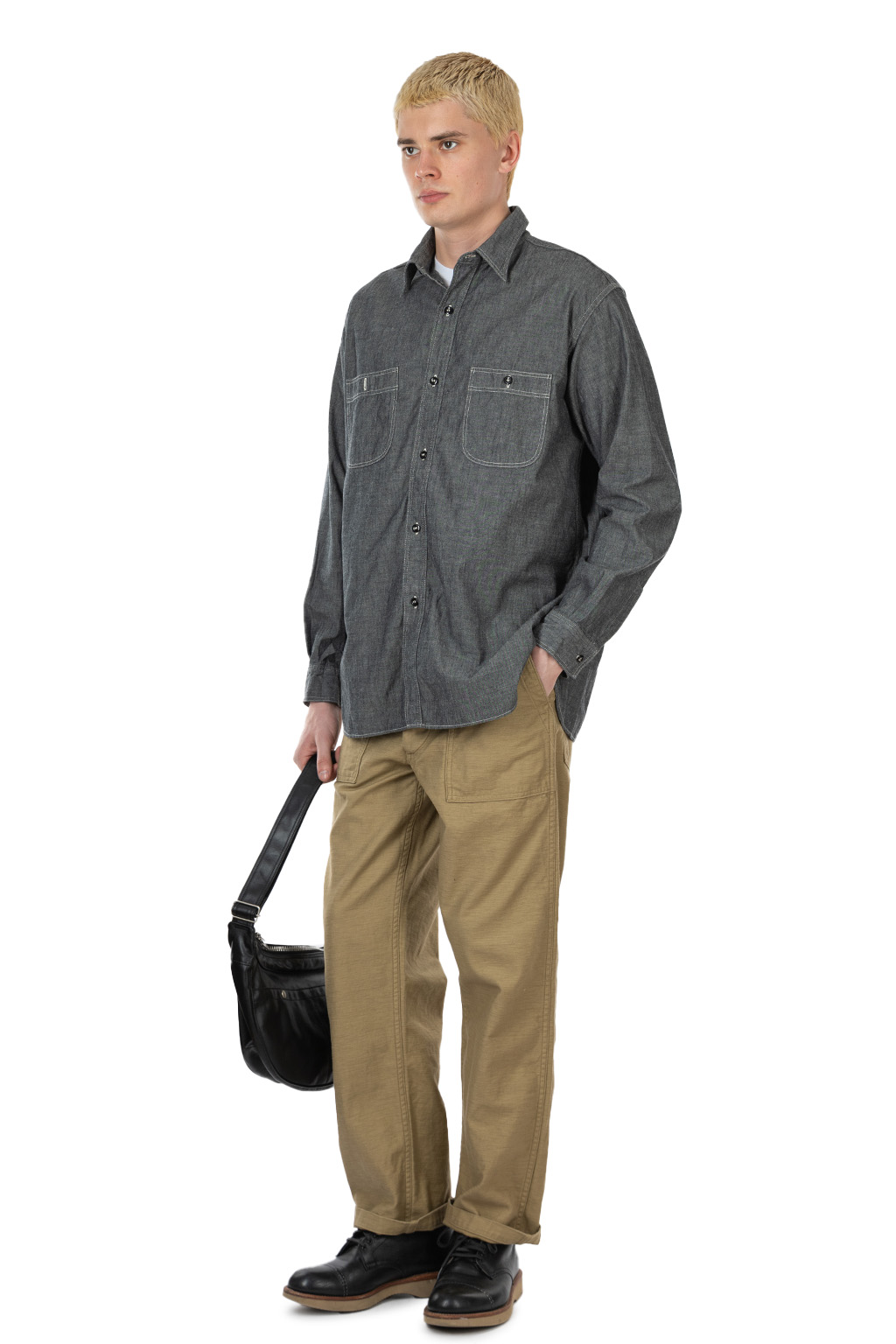 OrSlow - Relax Fit Black Chambray Work Shirt - Black