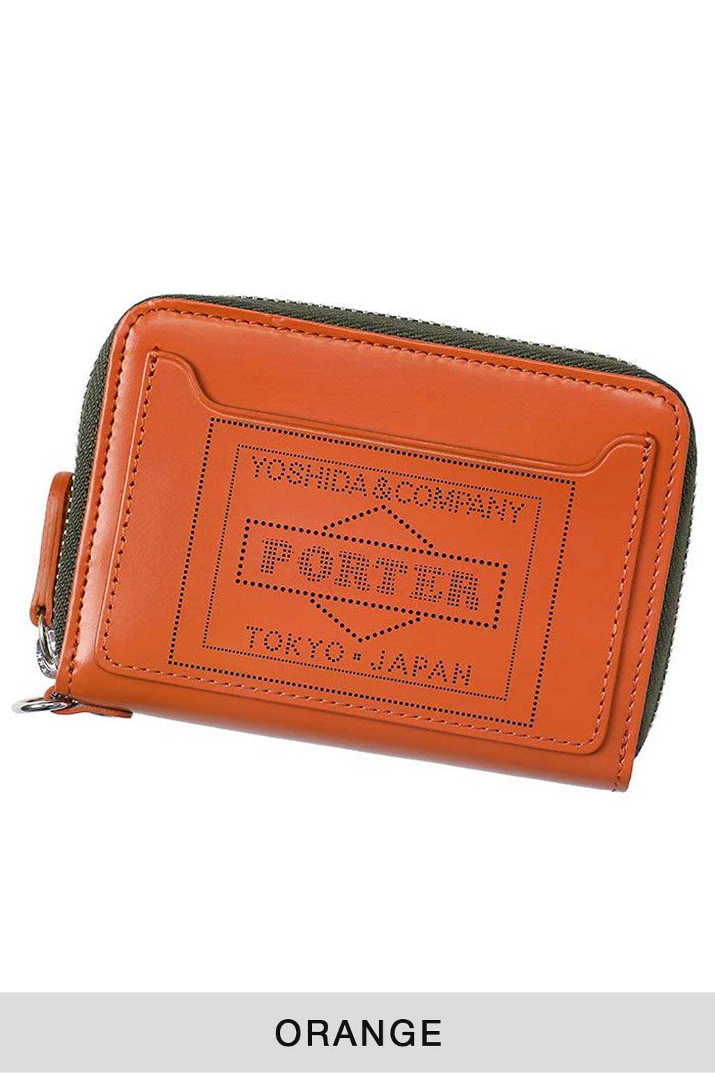 Porter Yoshida - PS Leather Wallet Zip Key Case - Black x Orange