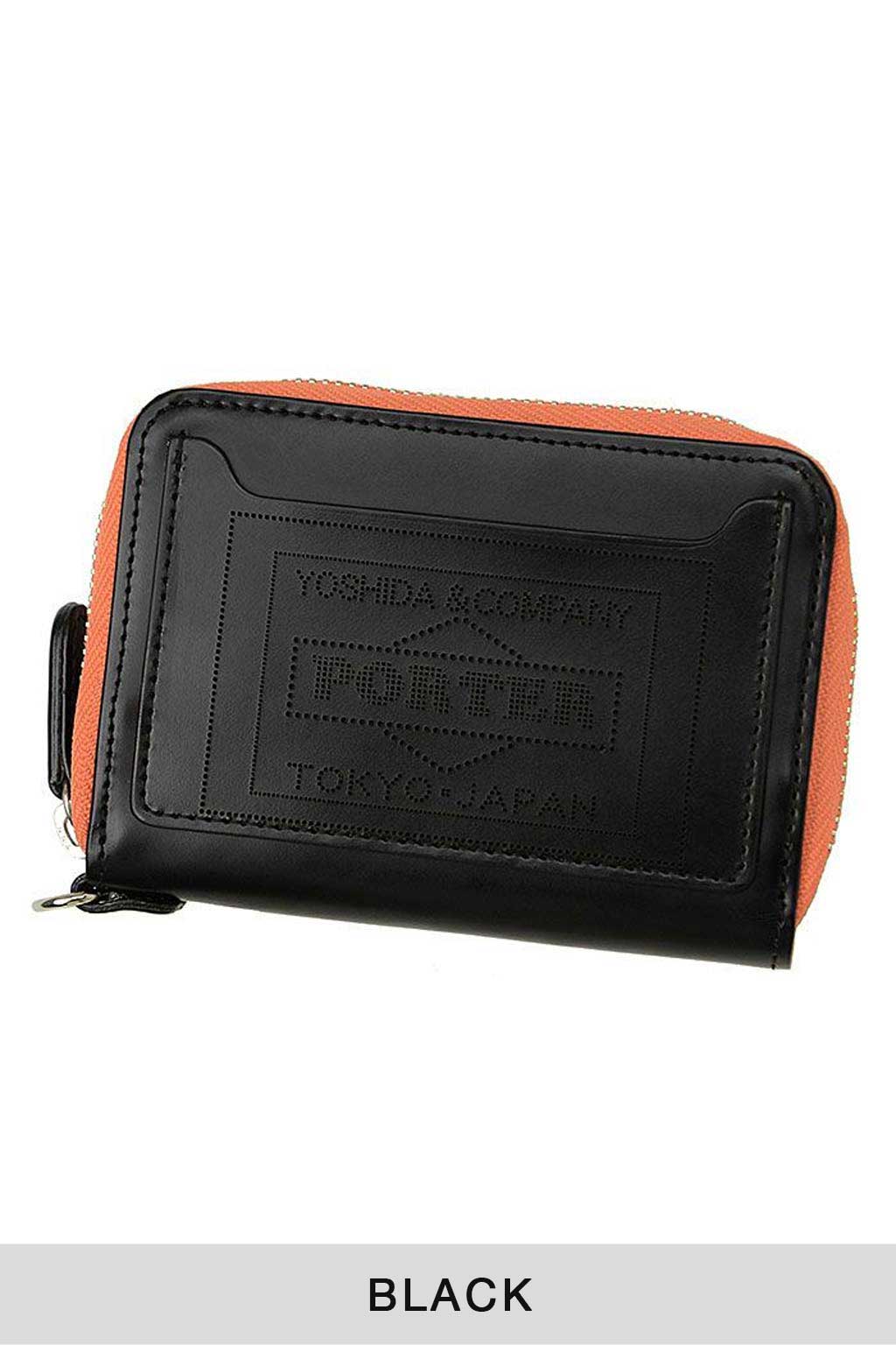 Porter Yoshida - PS Leather Wallet Zip Key Case - Black x Orange