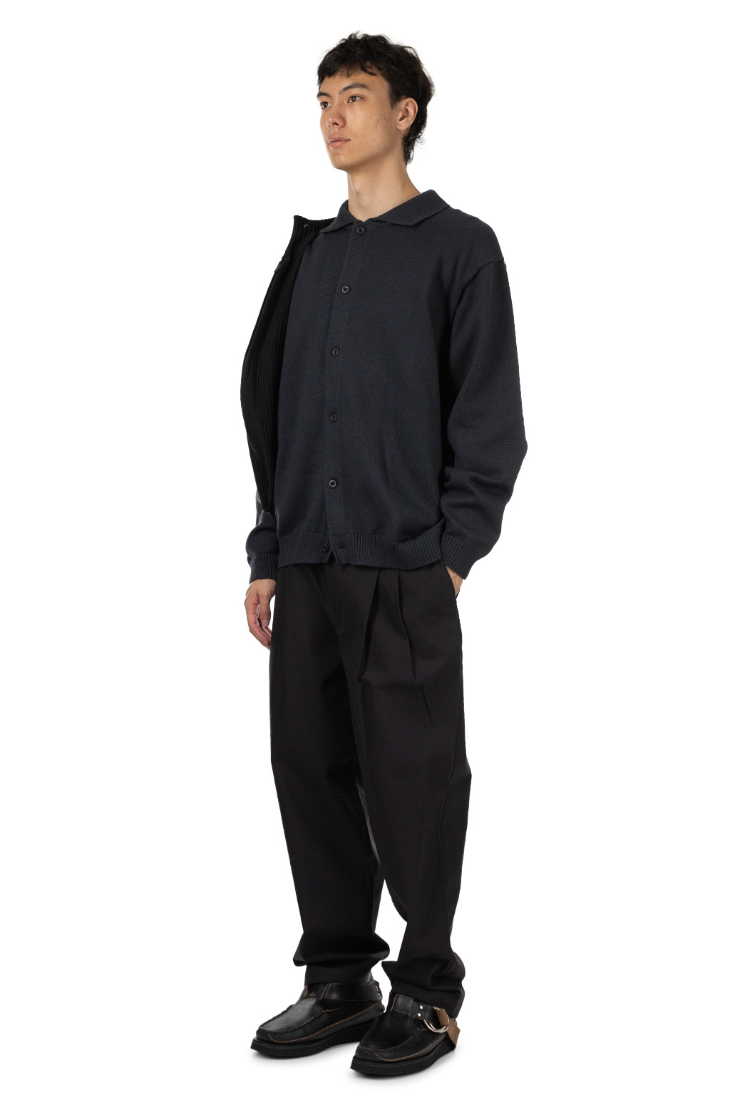 Still by hand - 10g Polo Cardigan - Blue Charcoal