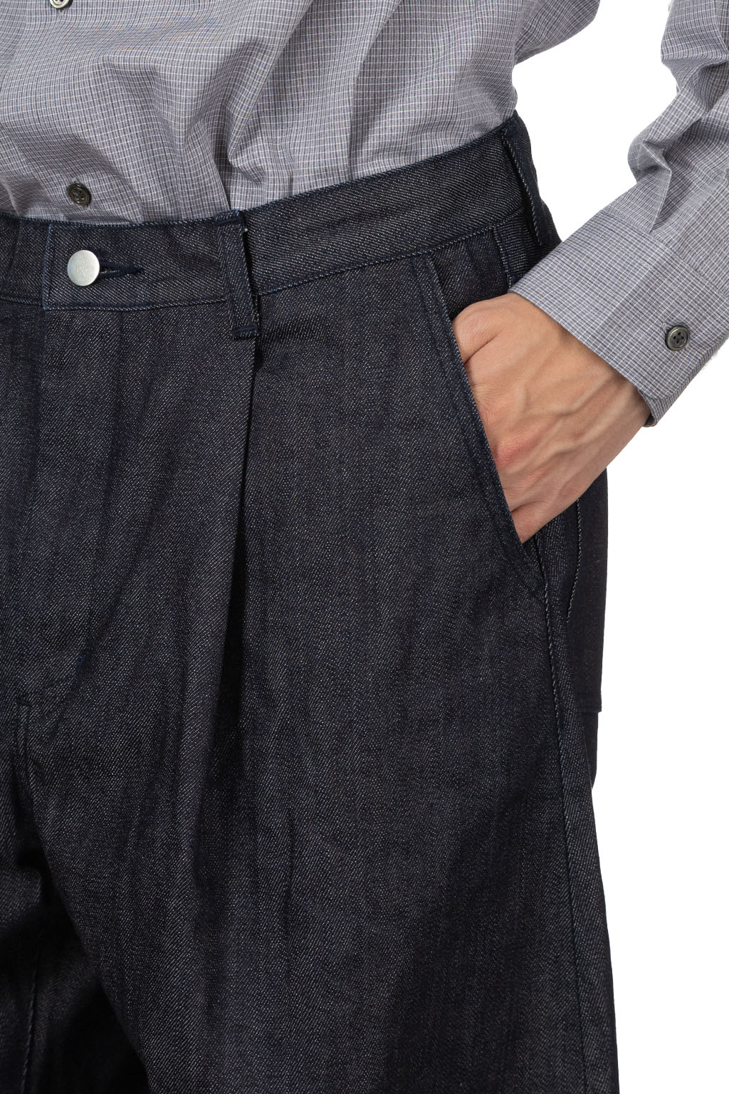 Still by hand - Deep Tuck Wide Denim  Pants - Navy