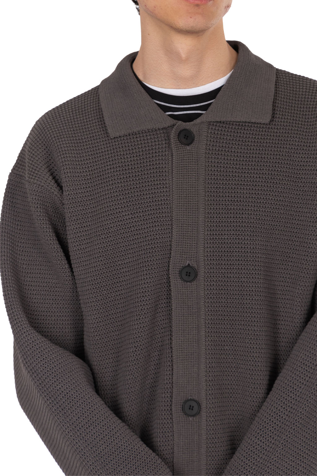 Still by hand - Paper mixed knit blouson - Brown Charcoal