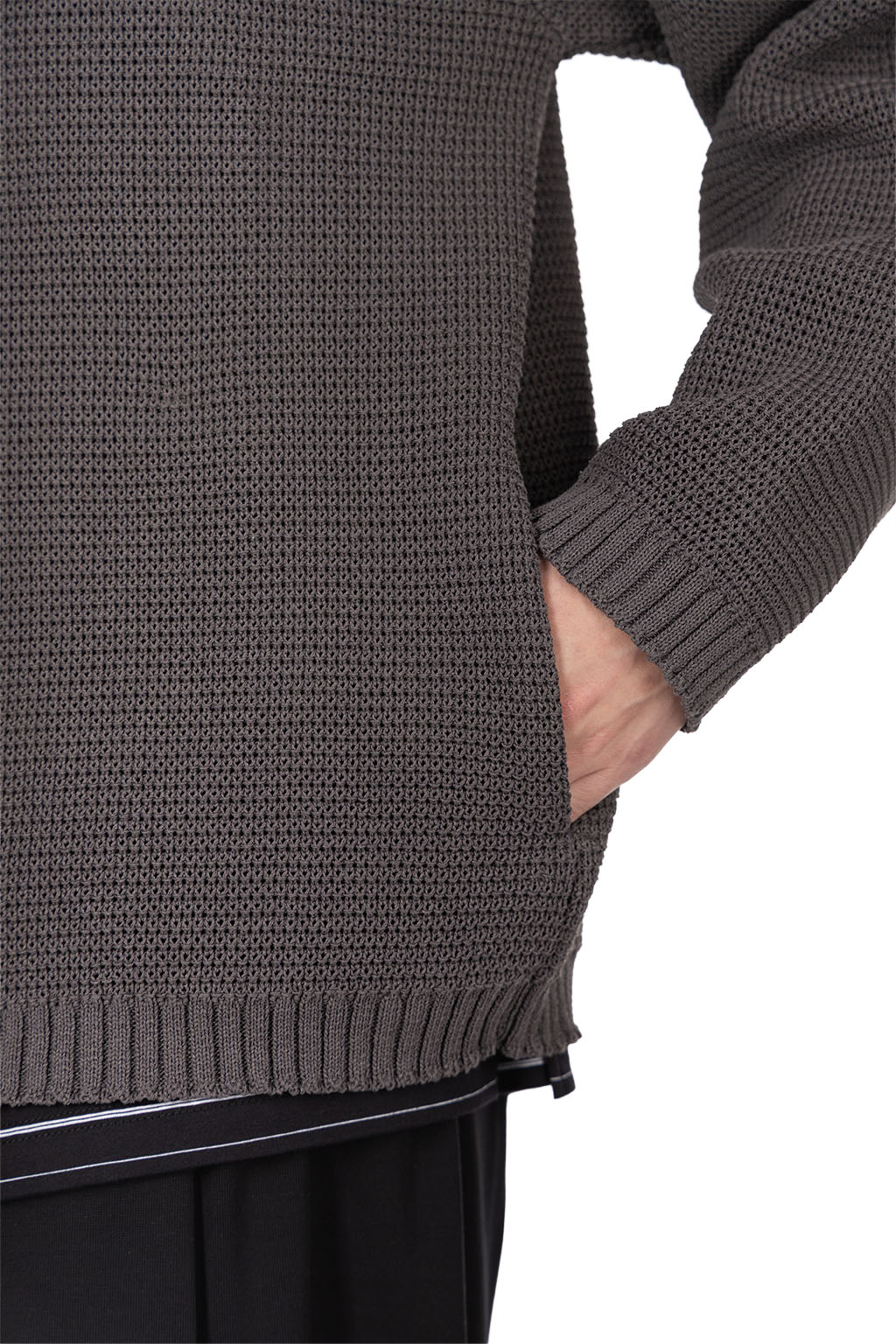 Still by hand - Paper mixed knit blouson - Brown Charcoal