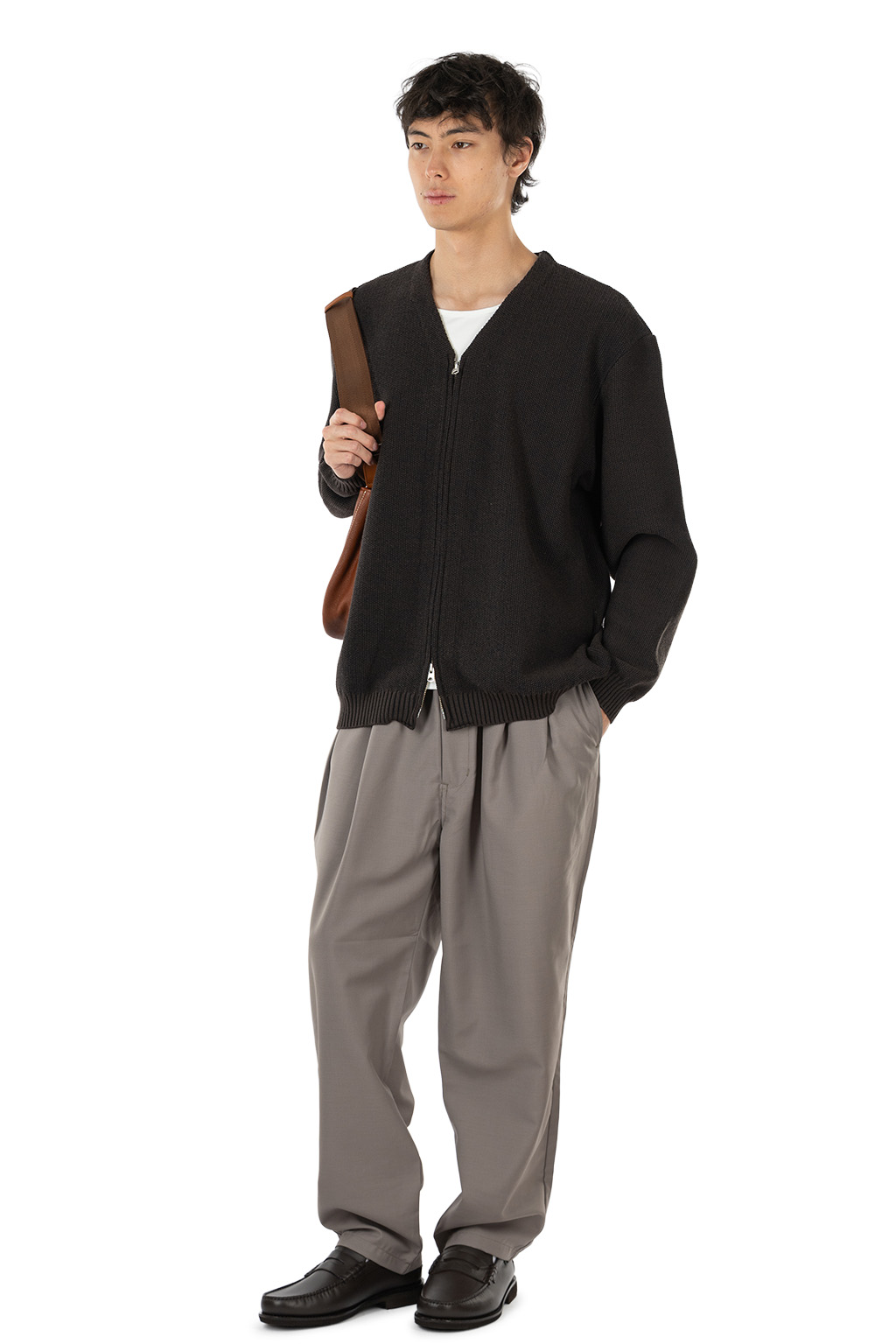 Still by hand - Zip Up Cardigan - Brown Charcoal