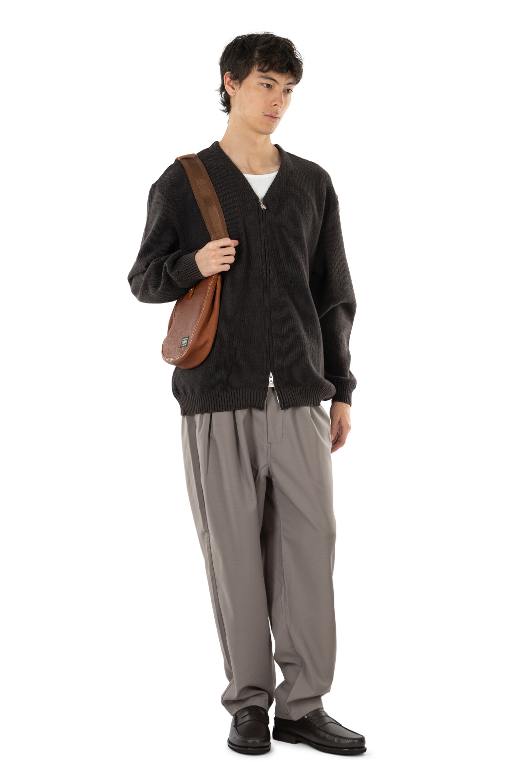 Still by hand - Zip Up Cardigan - Brown Charcoal