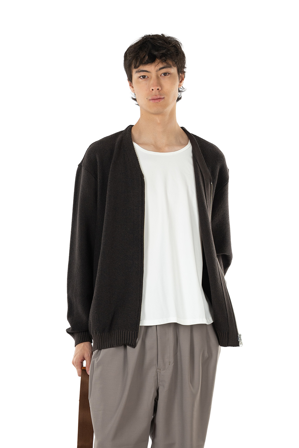 Still by hand - Zip Up Cardigan - Brown Charcoal
