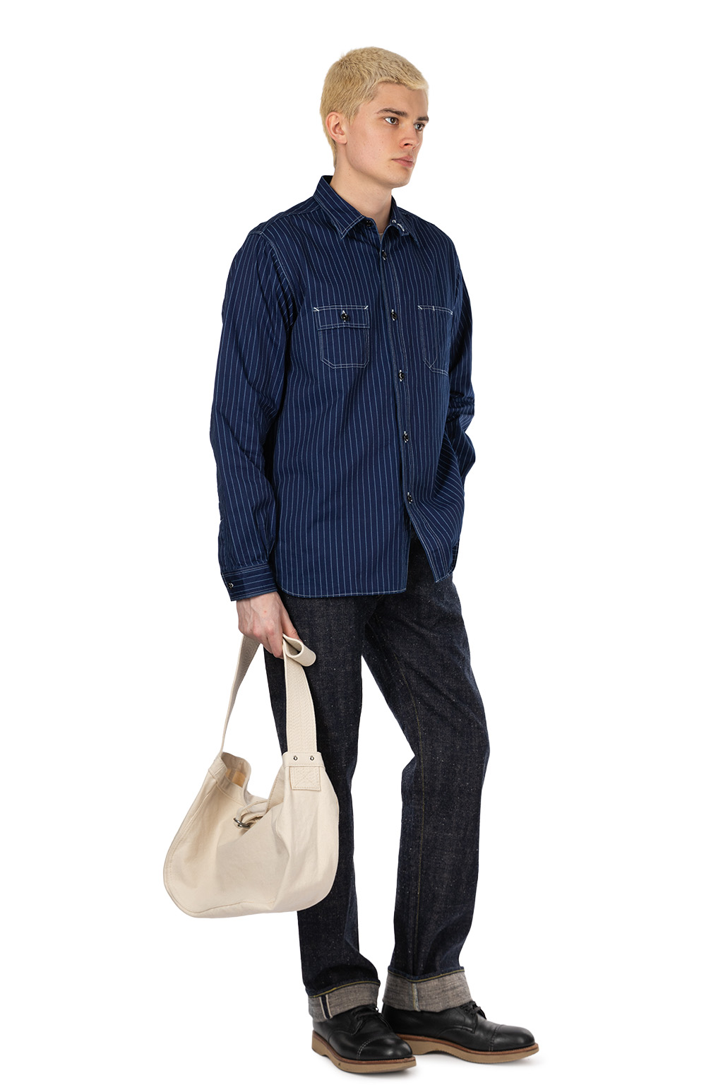 Sugar Cane - 8.5oz Wabash Stripe Work Shirt - Navy