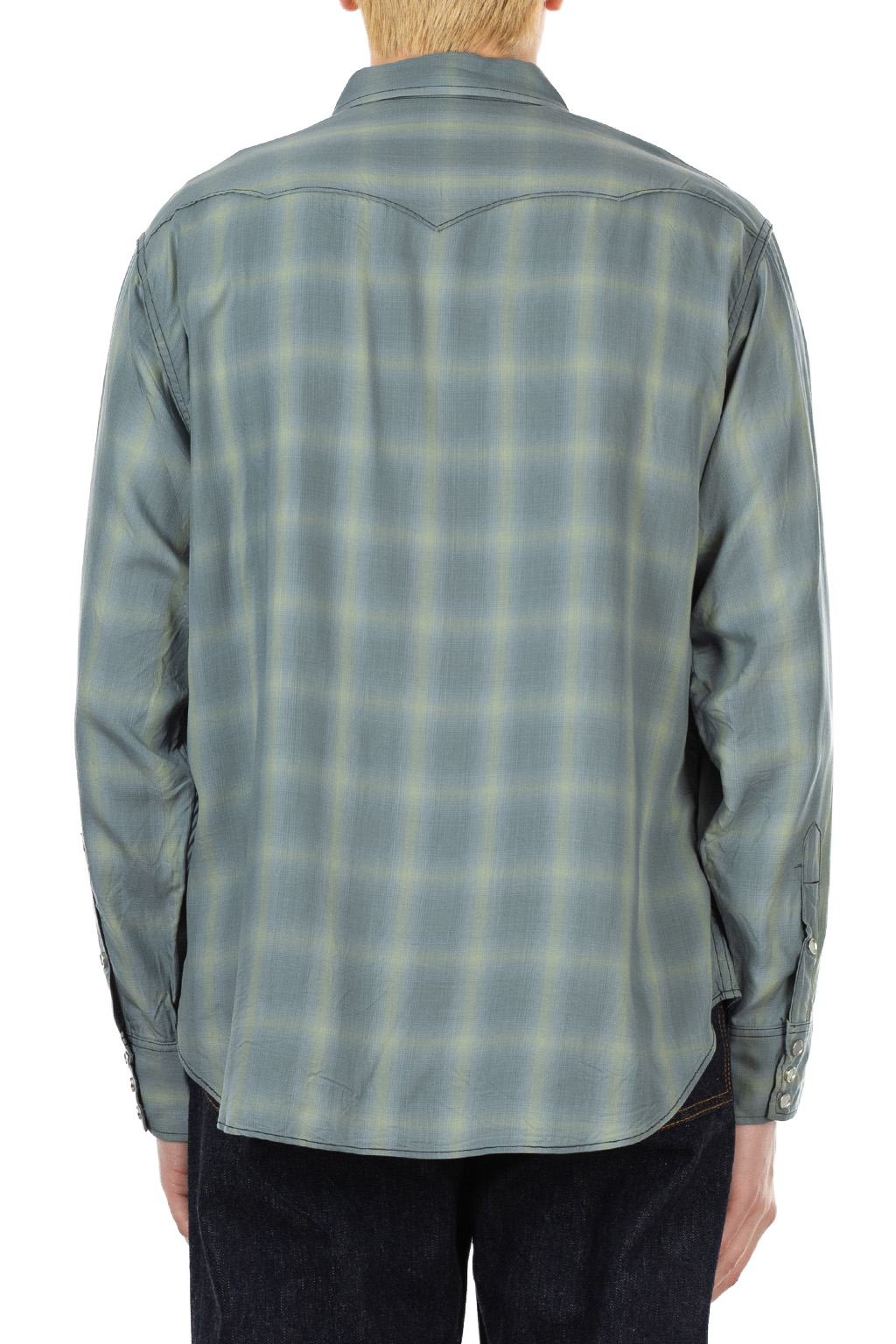 Sugar Cane - Ombre Check Western Shirt - Blue