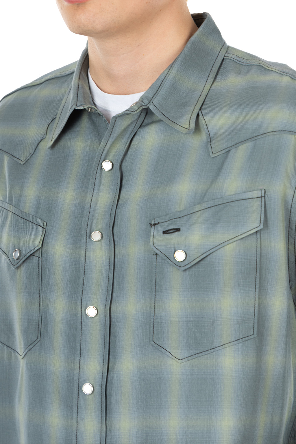 Sugar Cane - Ombre Check Western Shirt - Blue