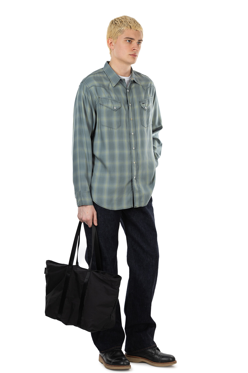 Sugar Cane - Ombre Check Western Shirt - Blue