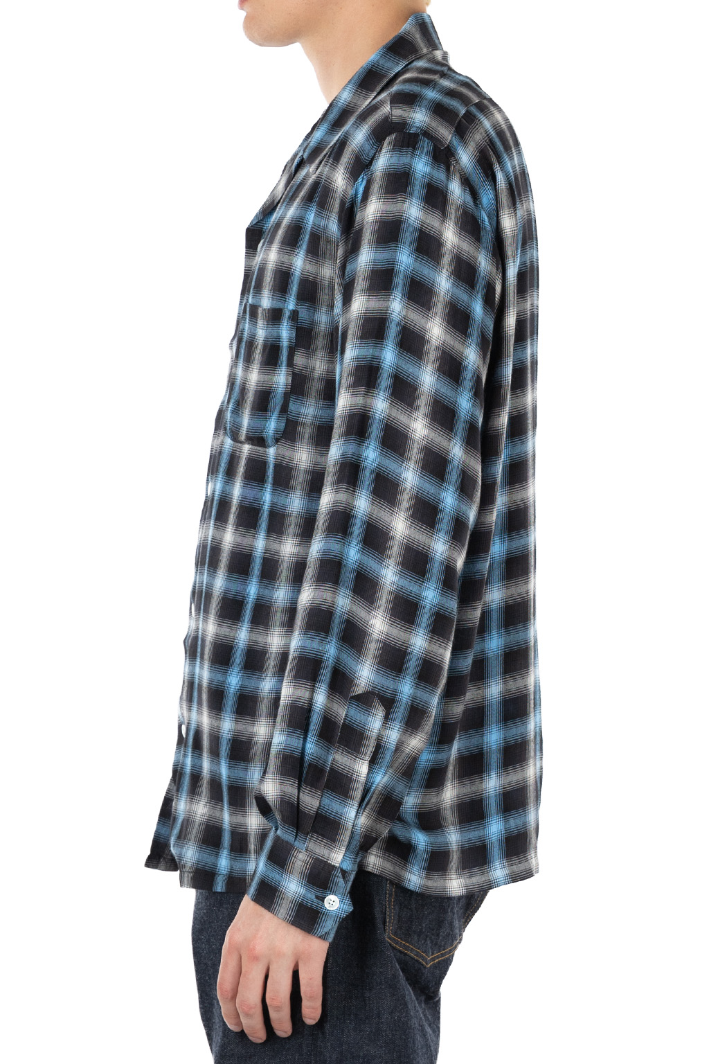 Sugar Cane - Rayon Ombre Check Open Shirt - Blue