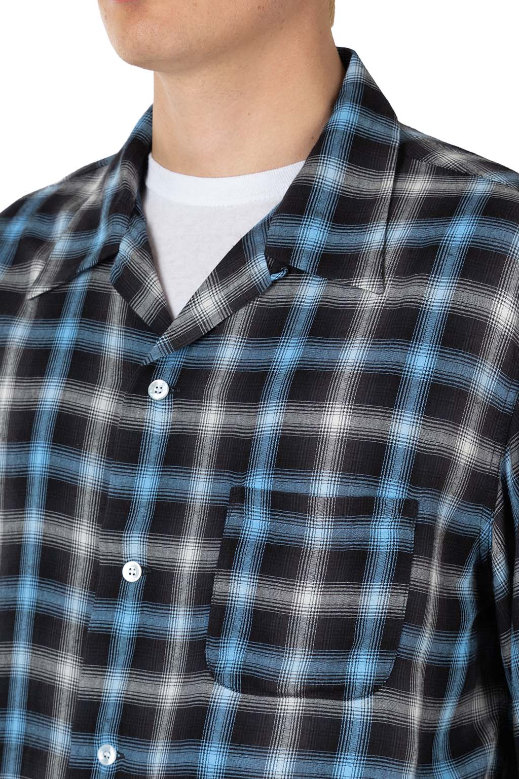 Sugar Cane - Rayon Ombre Check Open Shirt - Blue