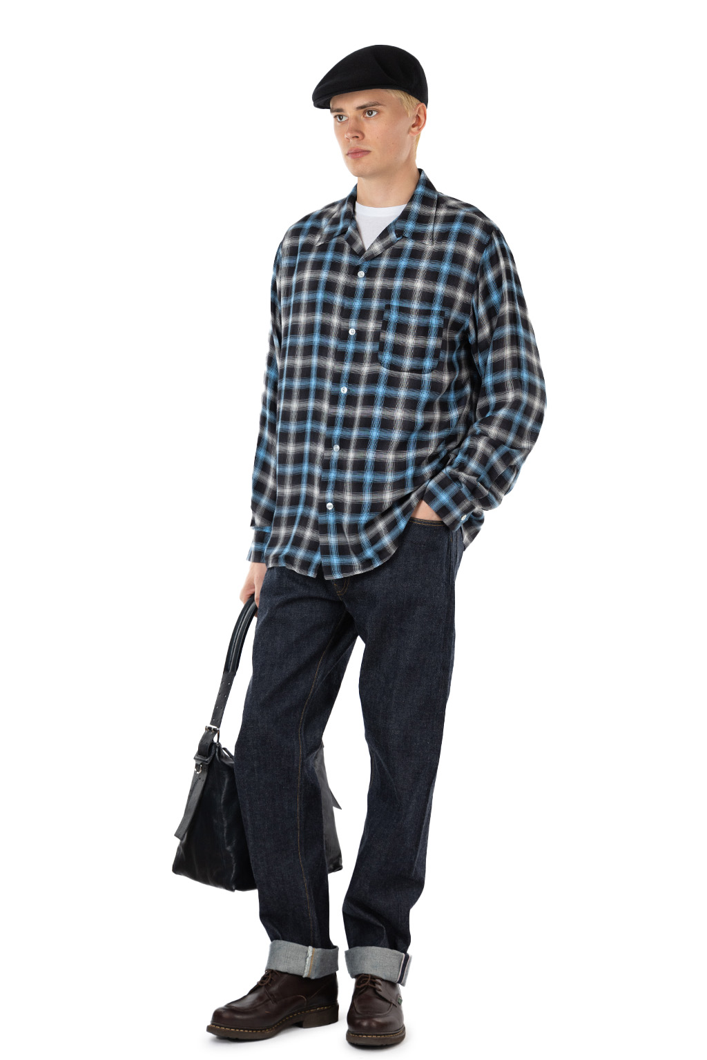 Sugar Cane - Rayon Ombre Check Open Shirt - Blue