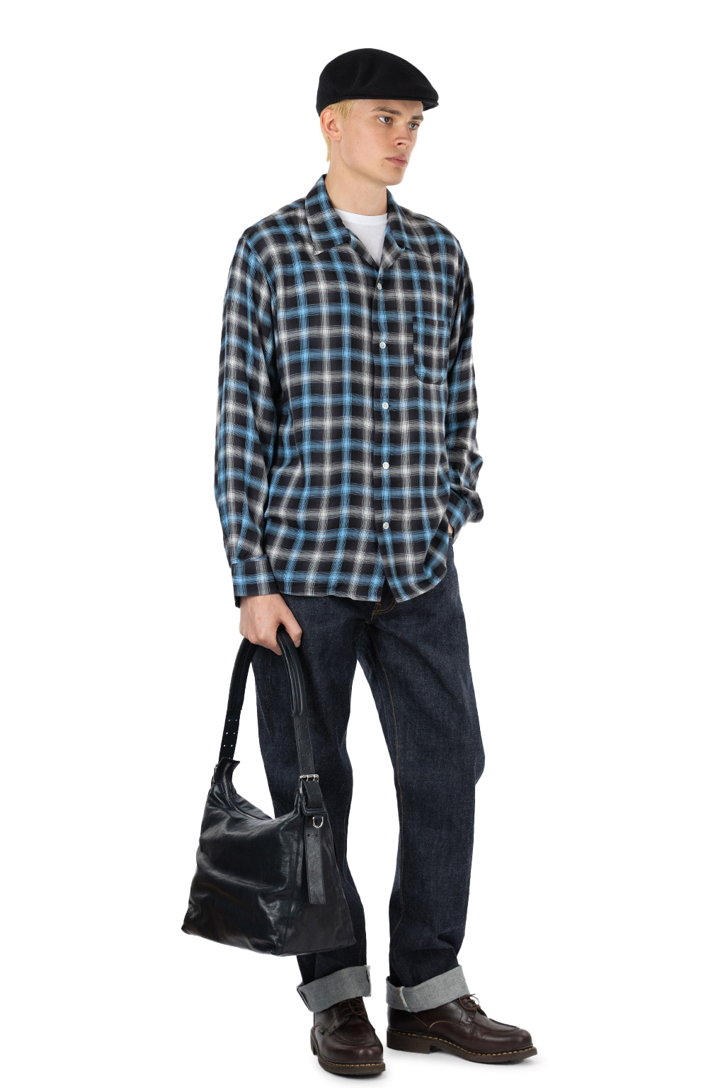 Sugar Cane - Rayon Ombre Check Open Shirt - Blue