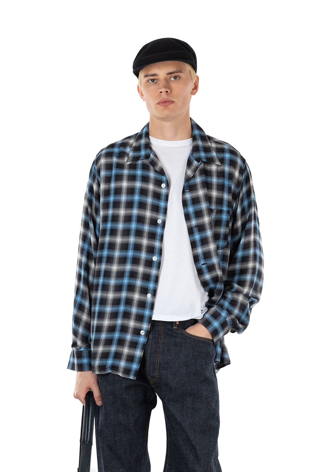 Sugar Cane - Rayon Ombre Check Open Shirt - Blue