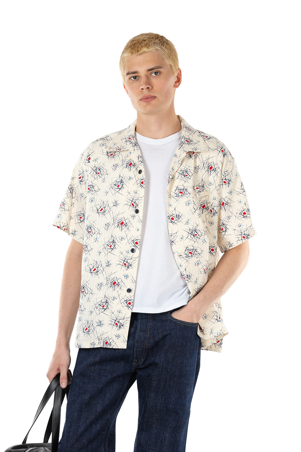 Sugar Cane - Star of Hollywood - Dobby Cotton Open Shirt - Atomic - Navy