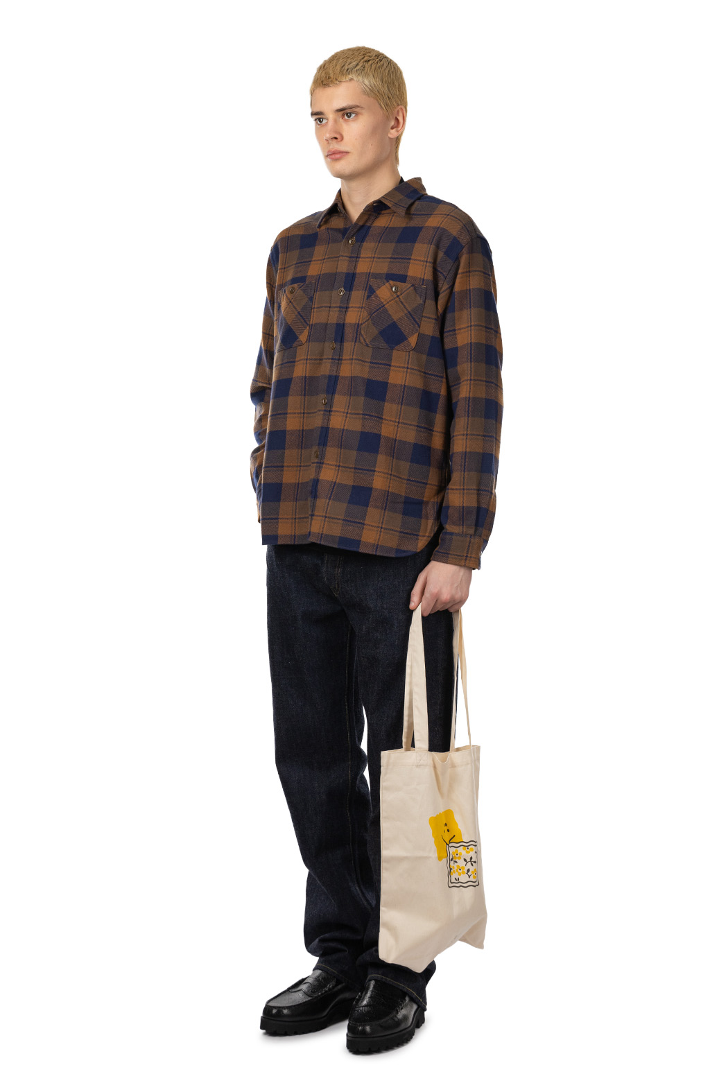 Sugar Cane - Twill Check LS Work Shirt - Brown