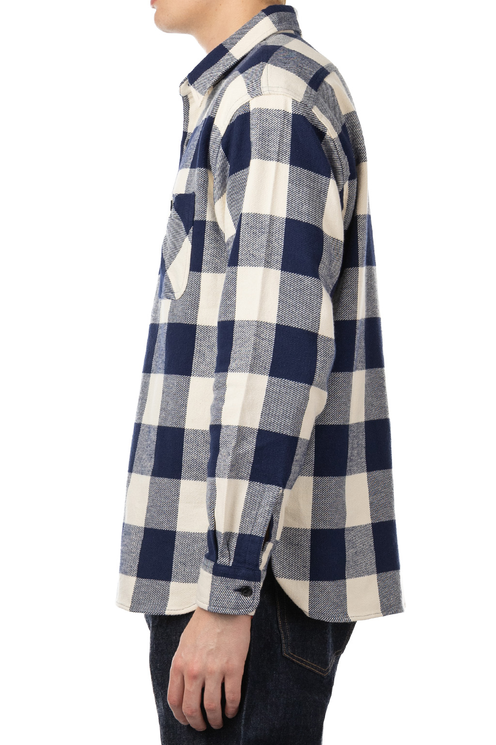 Sugar Cane - Twill Check LS Work Shirt - Navy