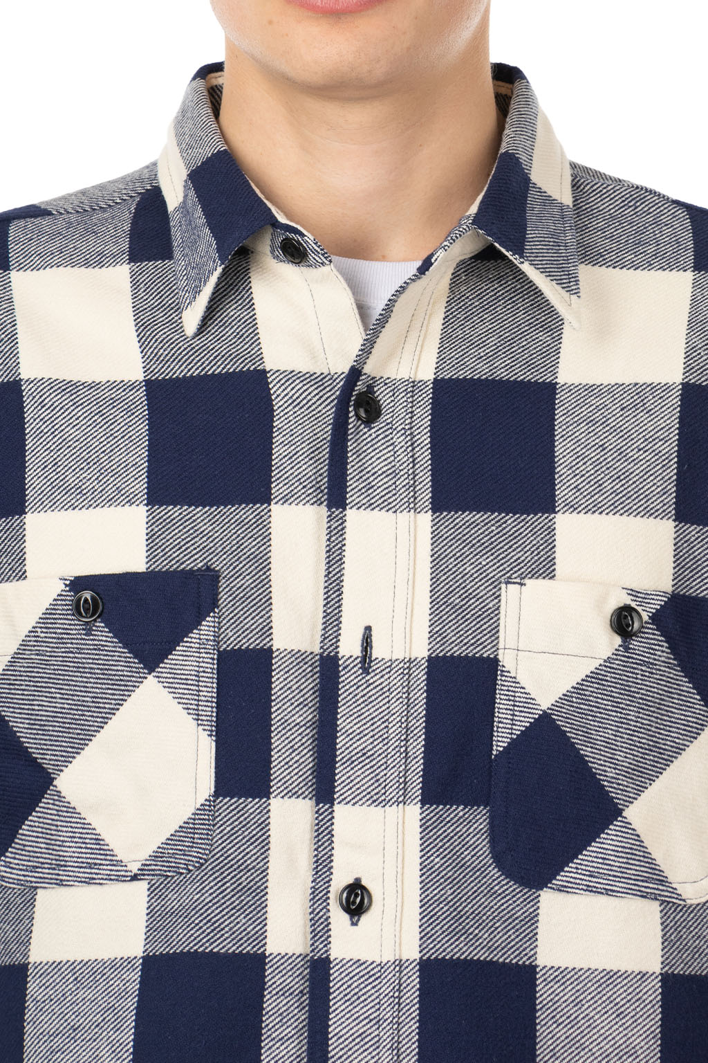 Sugar Cane - Twill Check LS Work Shirt - Navy