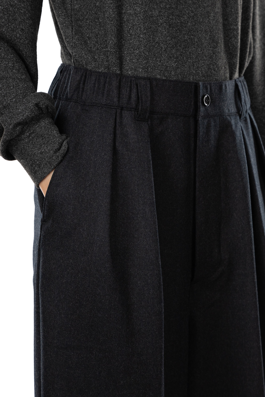 TOUJOURS - Super 120s Worsted Wool Flannel Baggy Pants - Charcoal