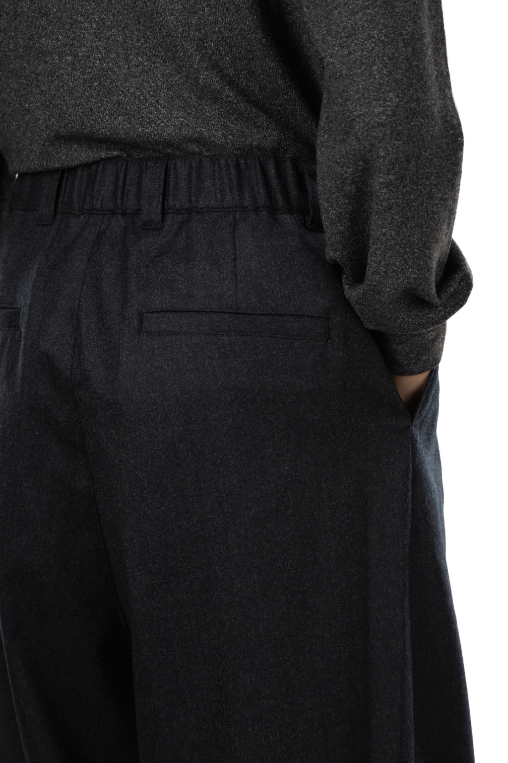 TOUJOURS - Super 120s Worsted Wool Flannel Baggy Pants - Charcoal