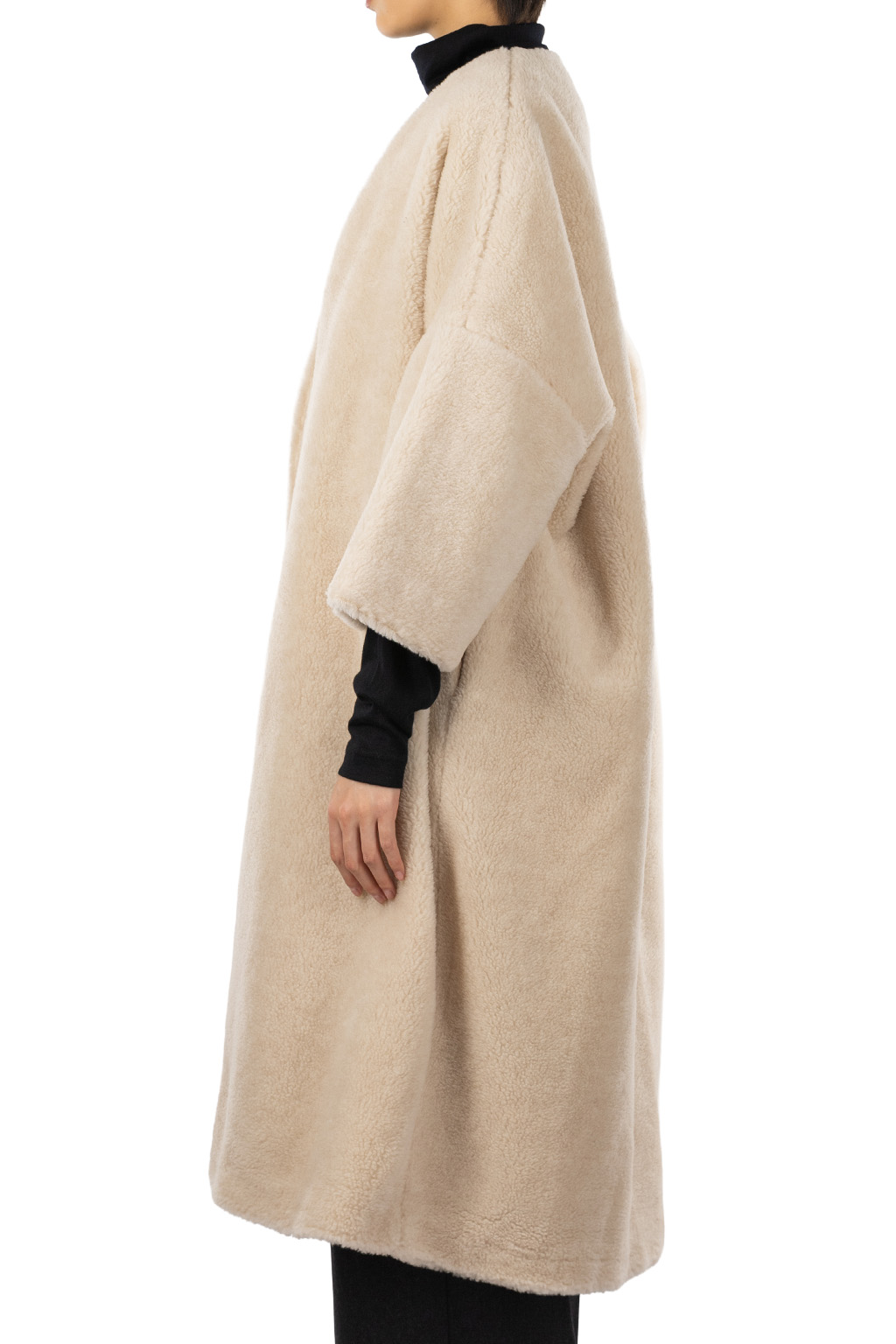 TOUJOURS - Lambwiik Siulk Furry Boa Cloth Evening Coat - Oatmeal