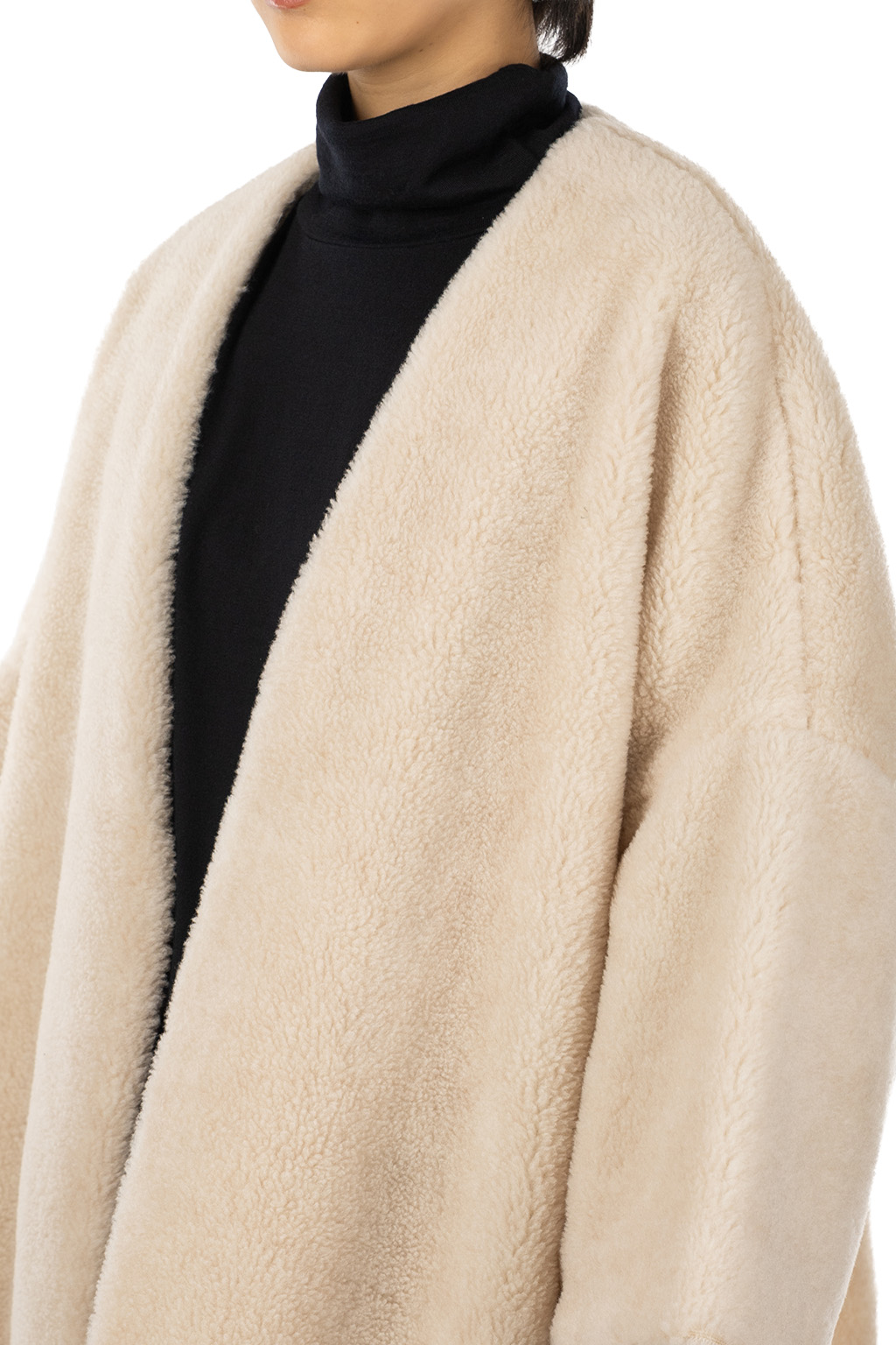 TOUJOURS - Lambwiik Siulk Furry Boa Cloth Evening Coat - Oatmeal