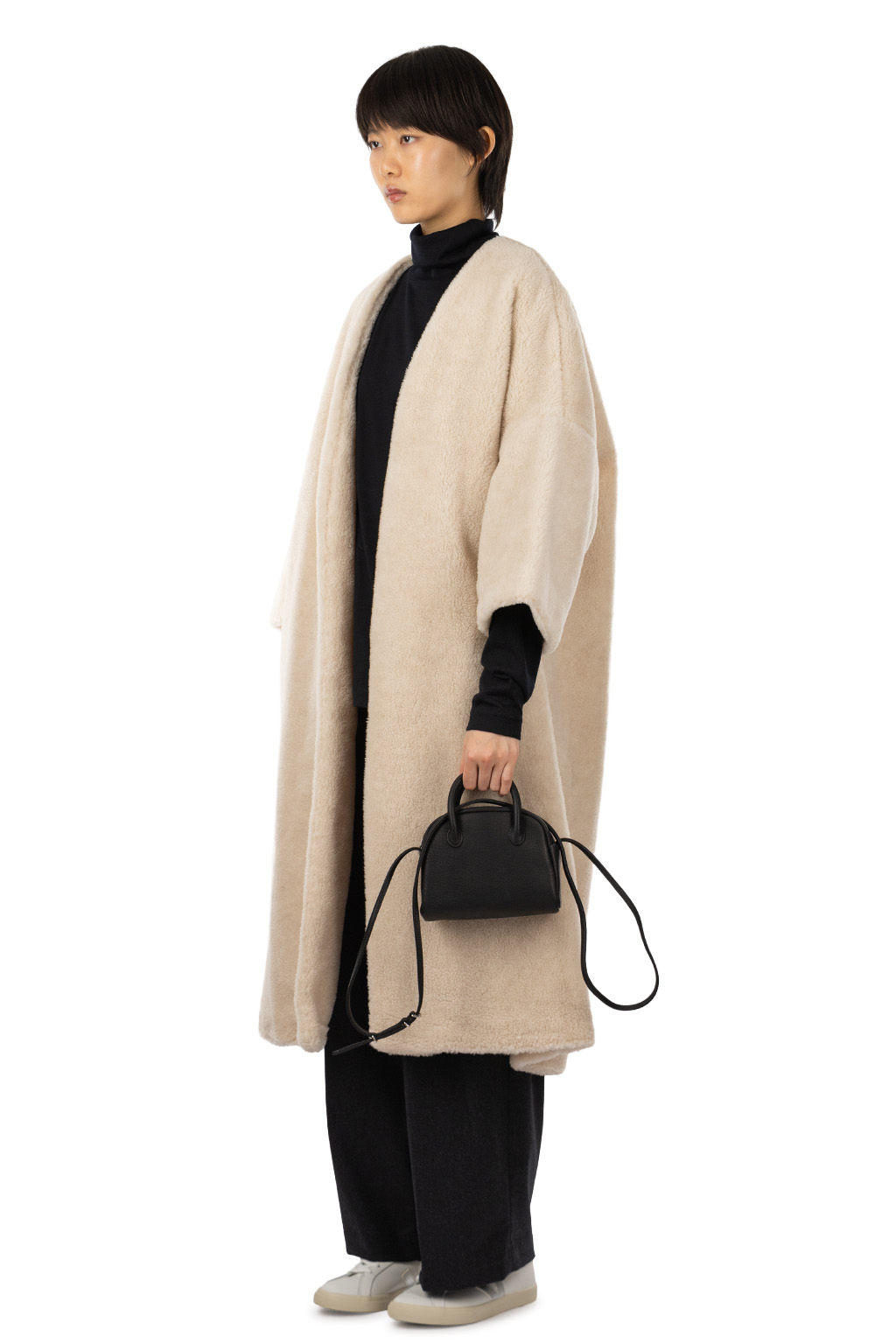 TOUJOURS - Lambwiik Siulk Furry Boa Cloth Evening Coat - Oatmeal