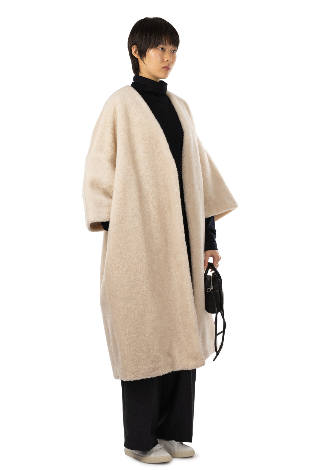 TOUJOURS - Lambwiik Siulk Furry Boa Cloth Evening Coat - Oatmeal