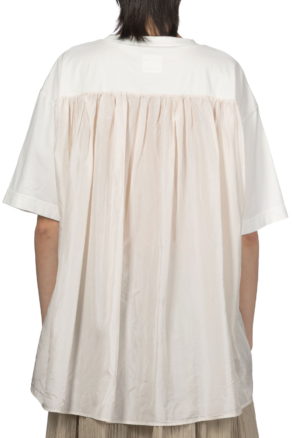 TOUJOURS - Organic Cotton Light Jersey Combination T-Shirt -Off White