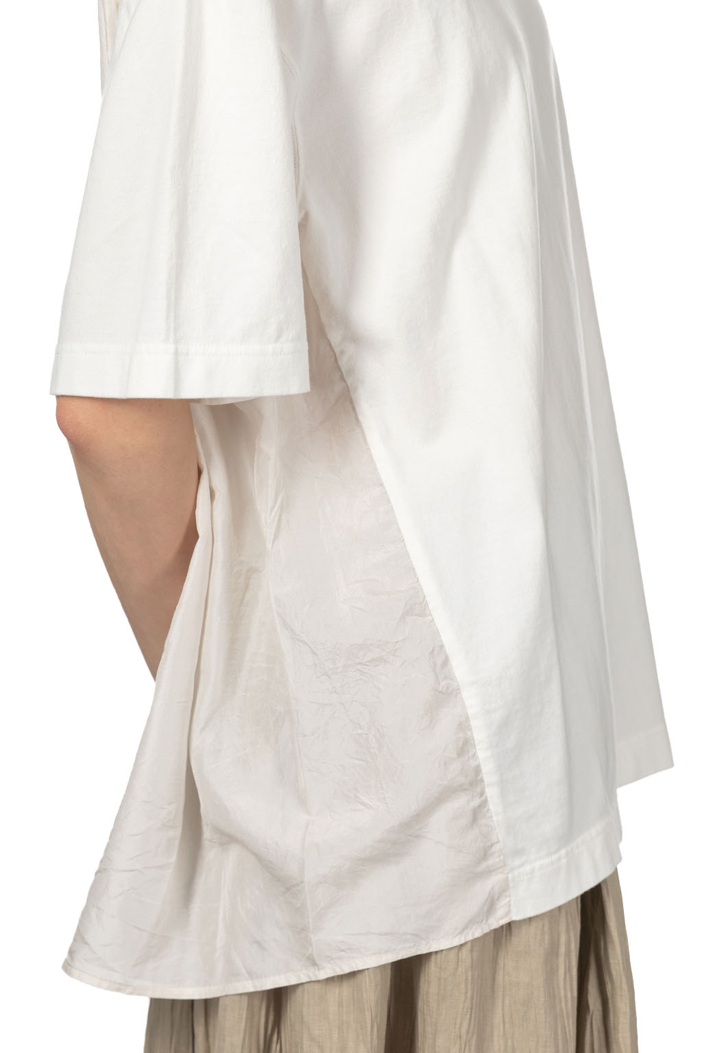 TOUJOURS - Organic Cotton Light Jersey Combination T-Shirt -Off White