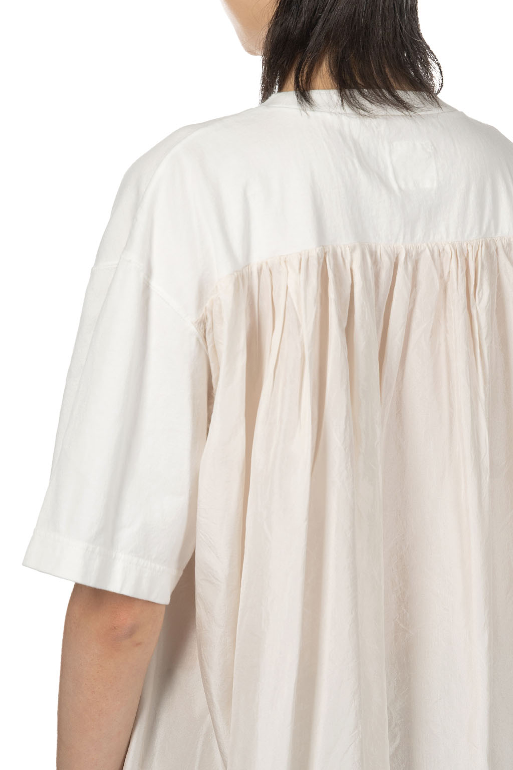 TOUJOURS - Organic Cotton Light Jersey Combination T-Shirt -Off White