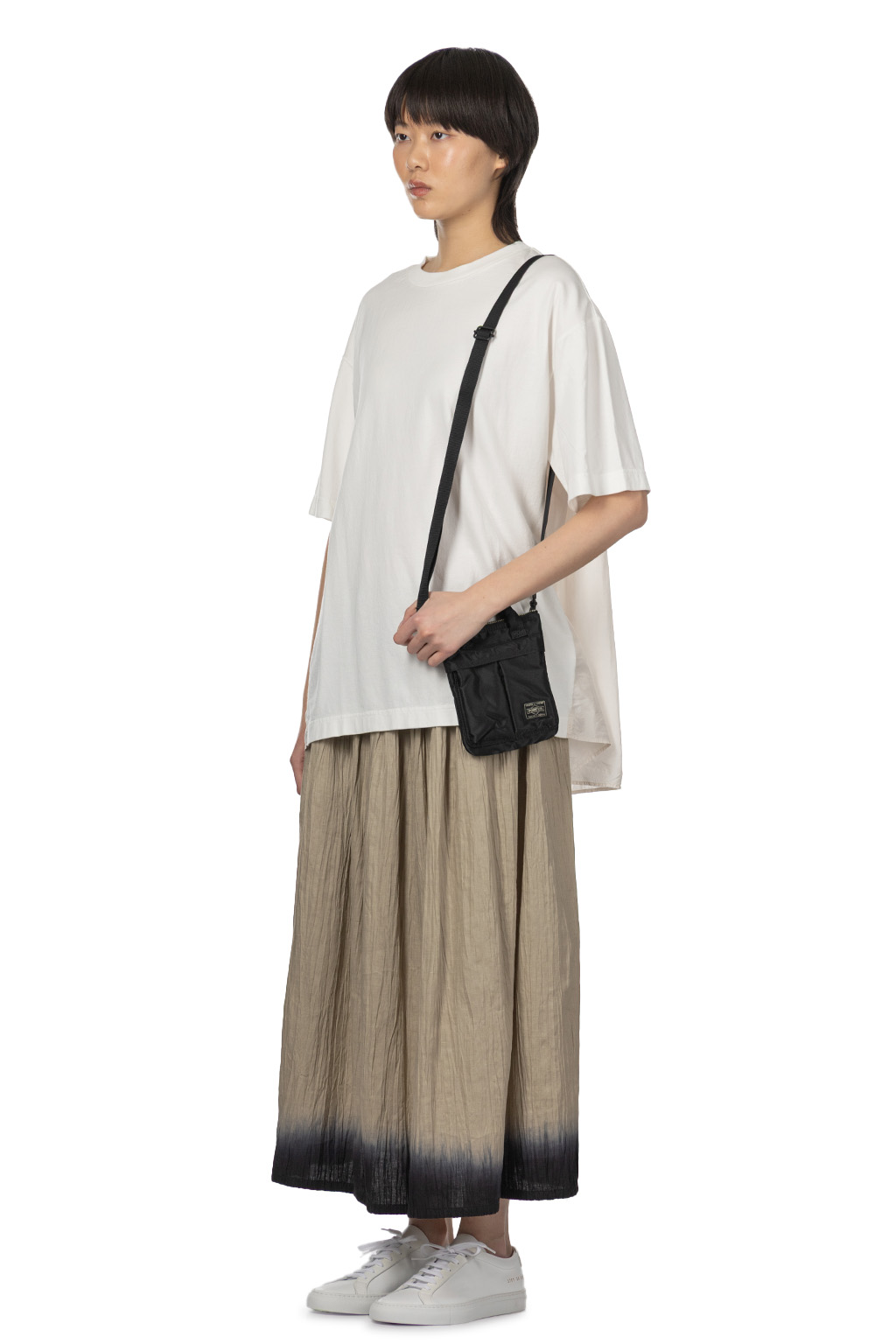 TOUJOURS - Organic Cotton Light Jersey Combination T-Shirt -Off White