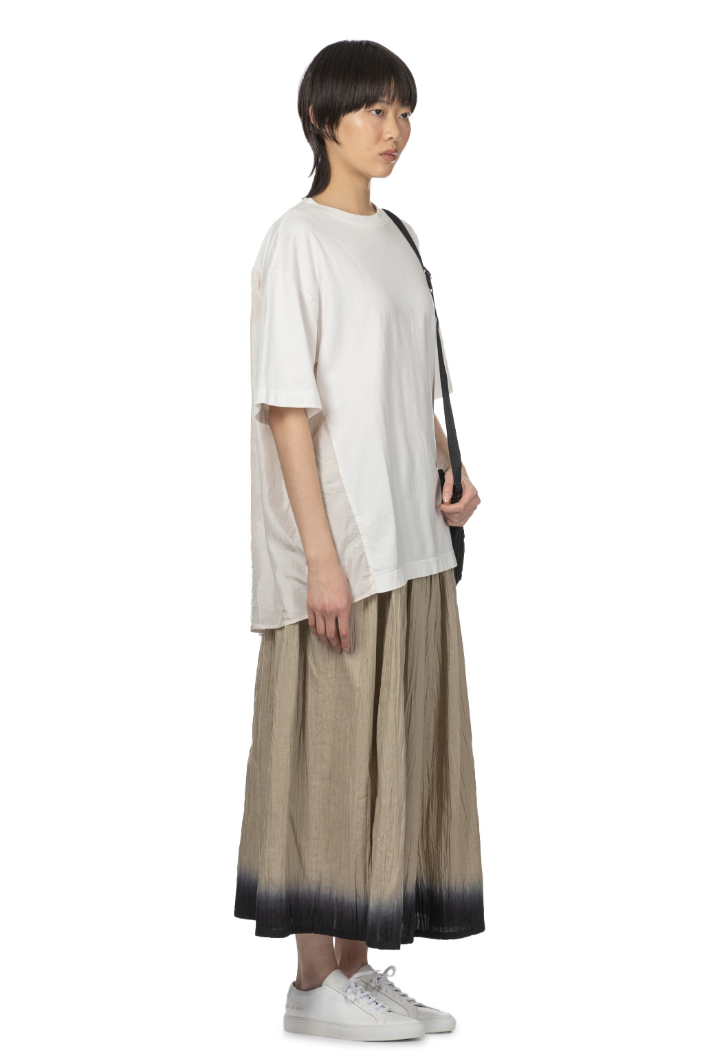 TOUJOURS - Organic Cotton Light Jersey Combination T-Shirt -Off White