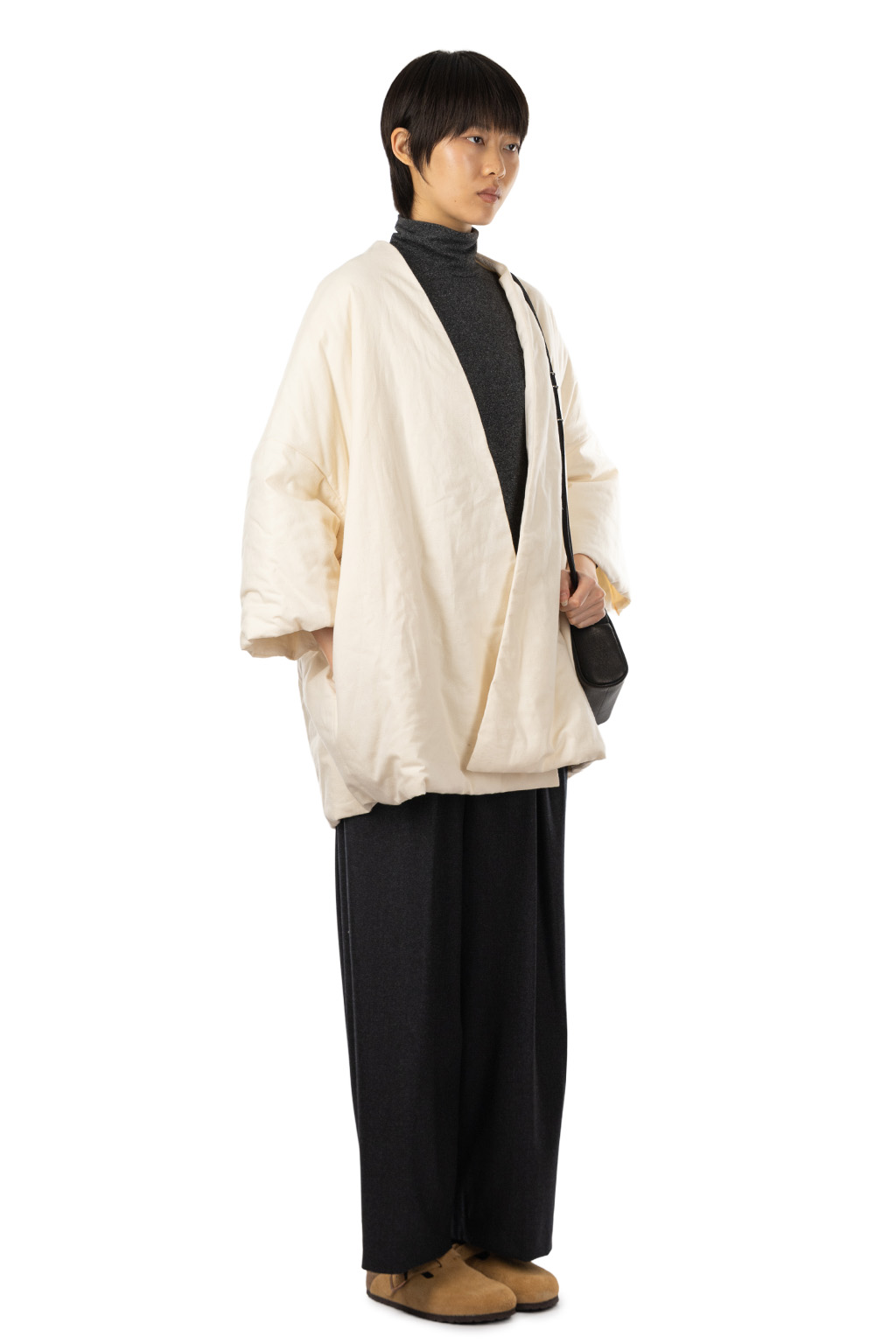TOUJOURS - Padded Shawl Coat - Natural