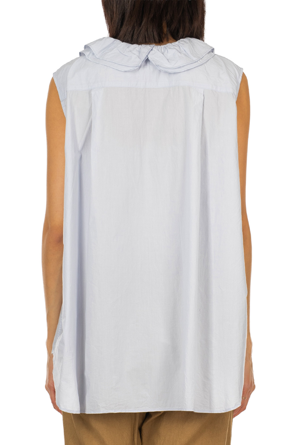 TOUJOURS - Ruffle Collar Sleeveless Shirt - Smoke Saxe Blue