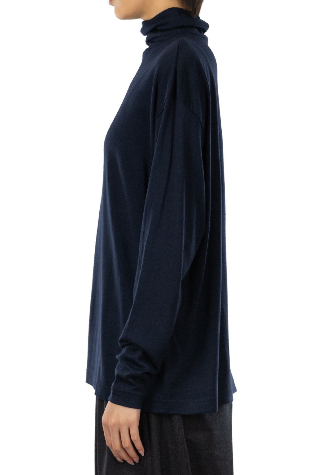 TOUJOURS - Turtle Neck Big Pullover  - Navy