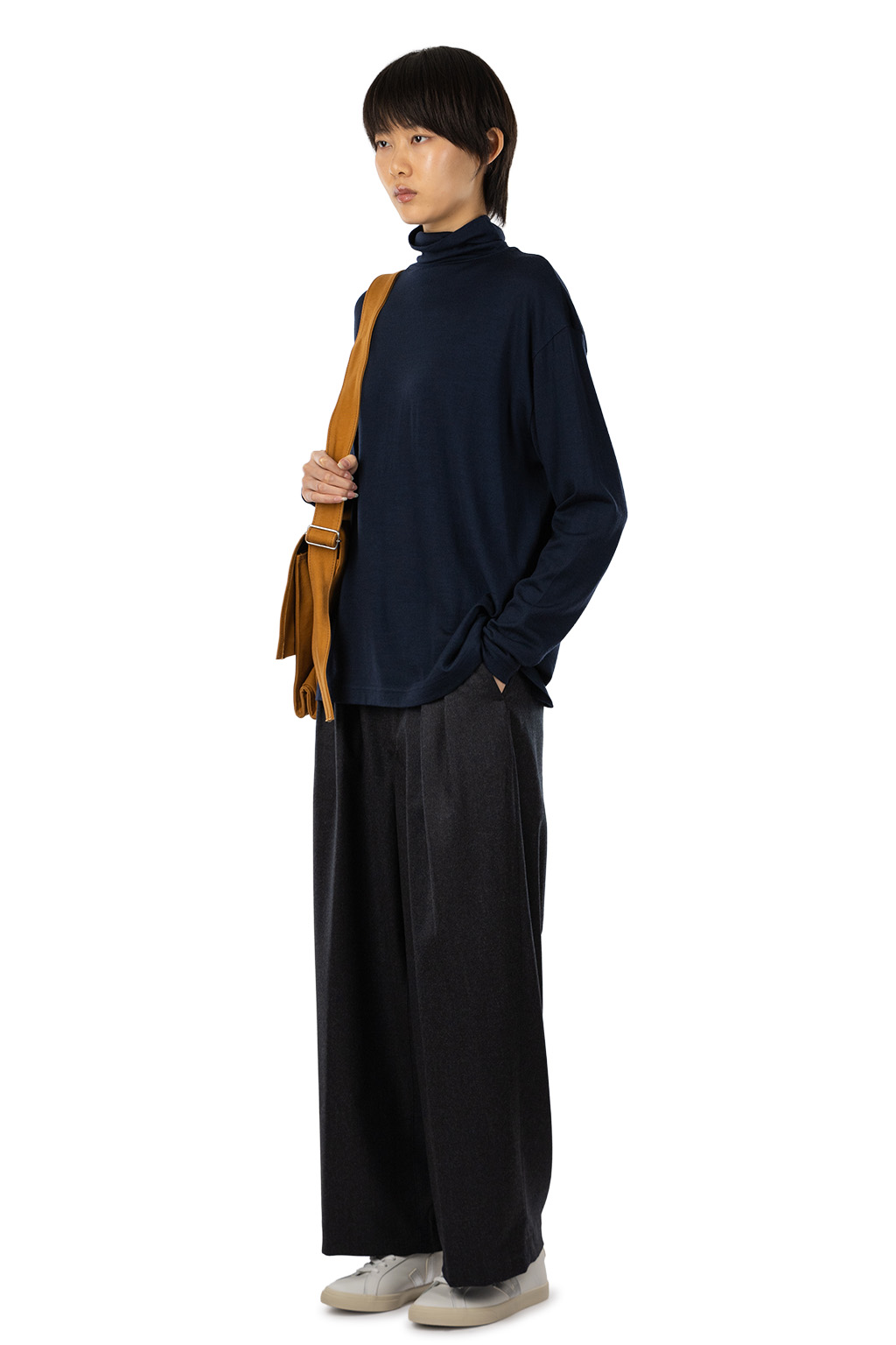 TOUJOURS - Turtle Neck Big Pullover  - Navy