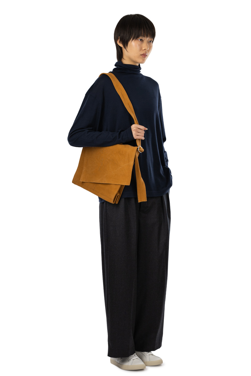 TOUJOURS - Turtle Neck Big Pullover  - Navy