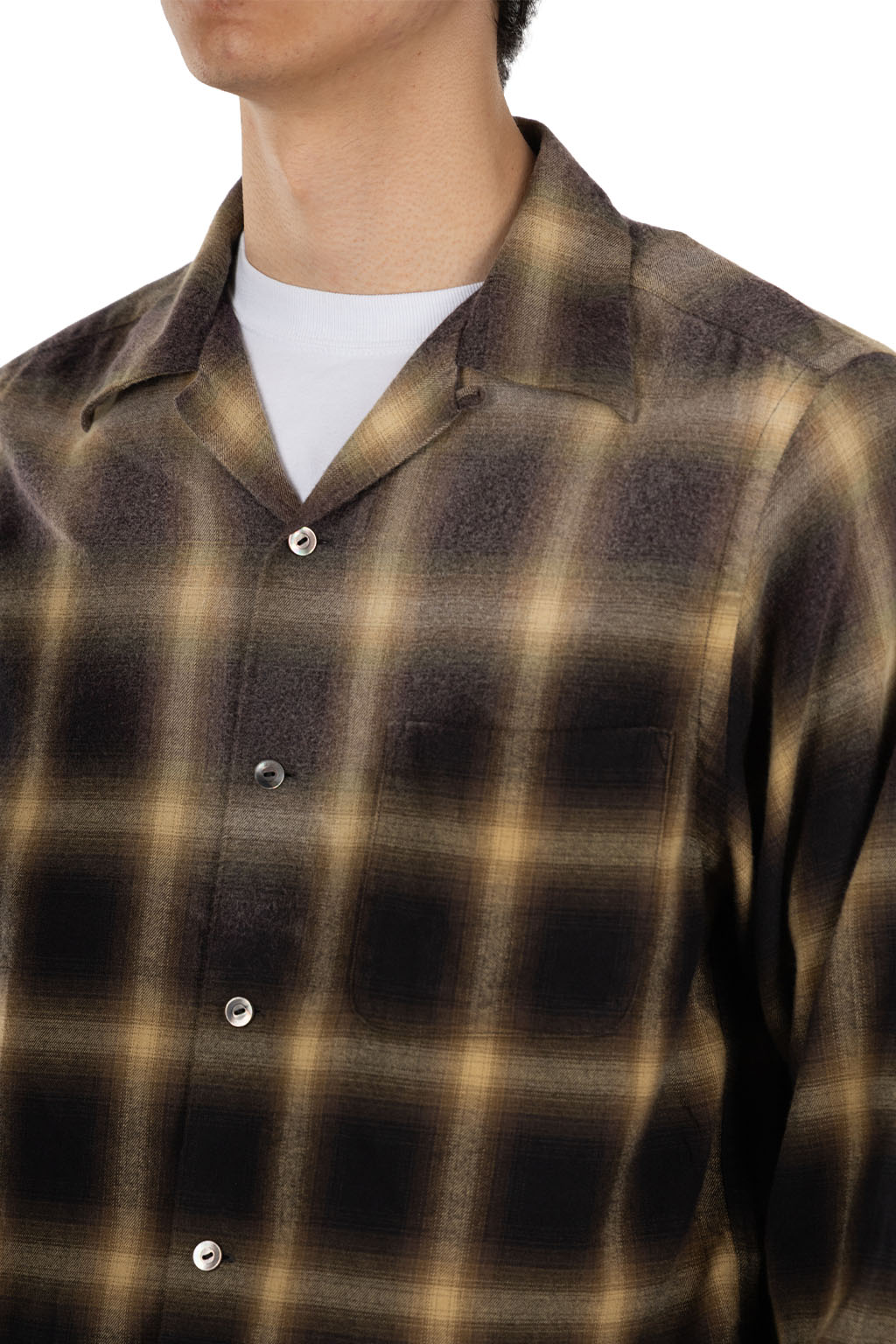 Taiga Takahashi - Lot.101 Open Collar Shirt - Bleached Beige Plaid