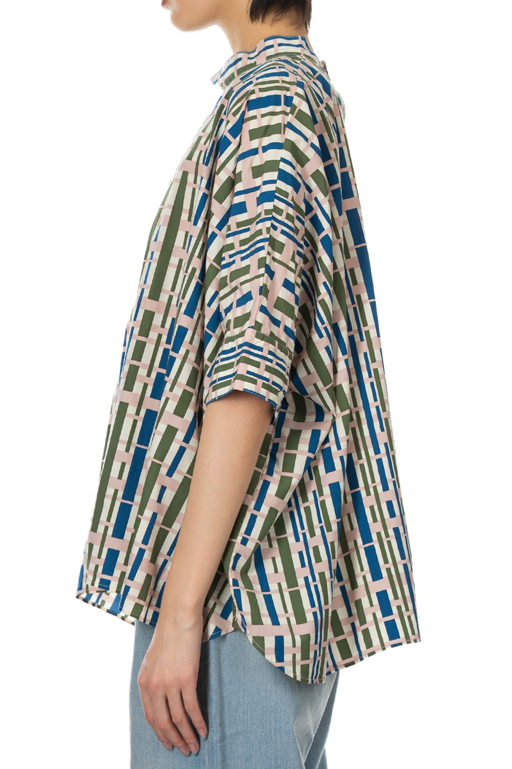 Tigre Brocante - Bamboo Check Broad Back Open Shirt - Pink