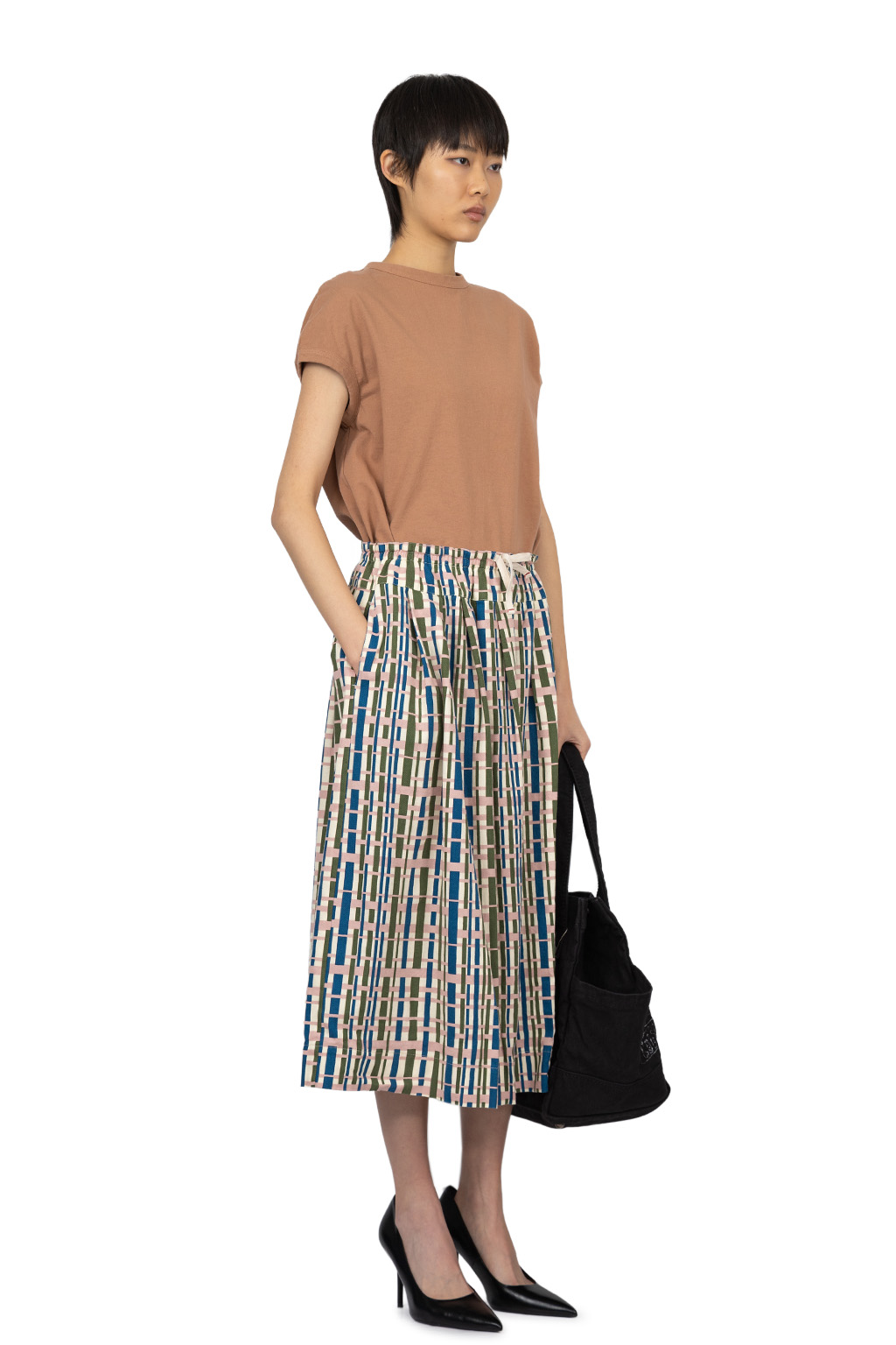 Tigre Brocante - Bamboo Check Katsuragi Ficelle Long Skirt - Pink