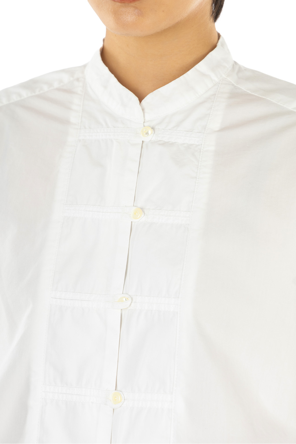 Tigre Brocante - Cotton Tencel Qipao Shirt - White