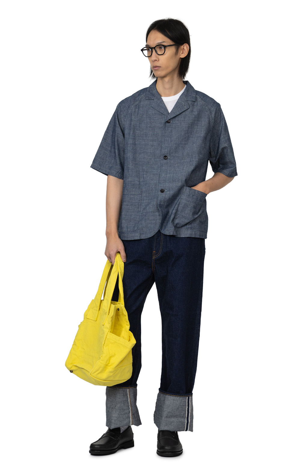 Tigre Brocante - Indigo Chambray Raglan Tailored SS Shirt - Indigo