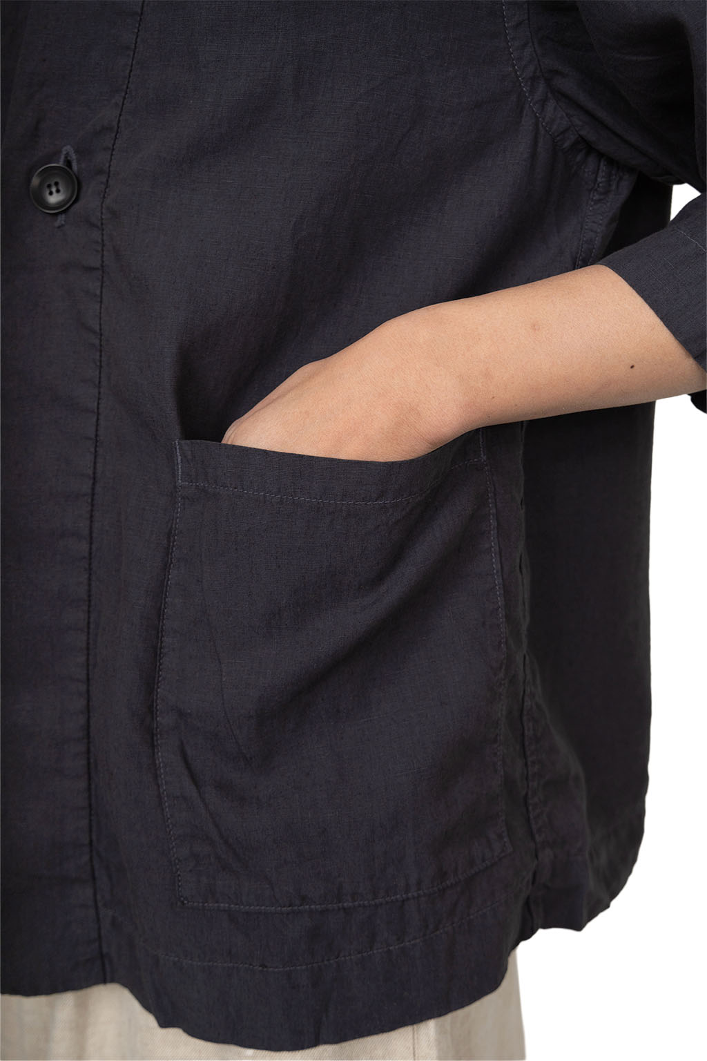 Tigre Brocante - Linen Kimono 3/4 Sleeve Shirt - Sumi