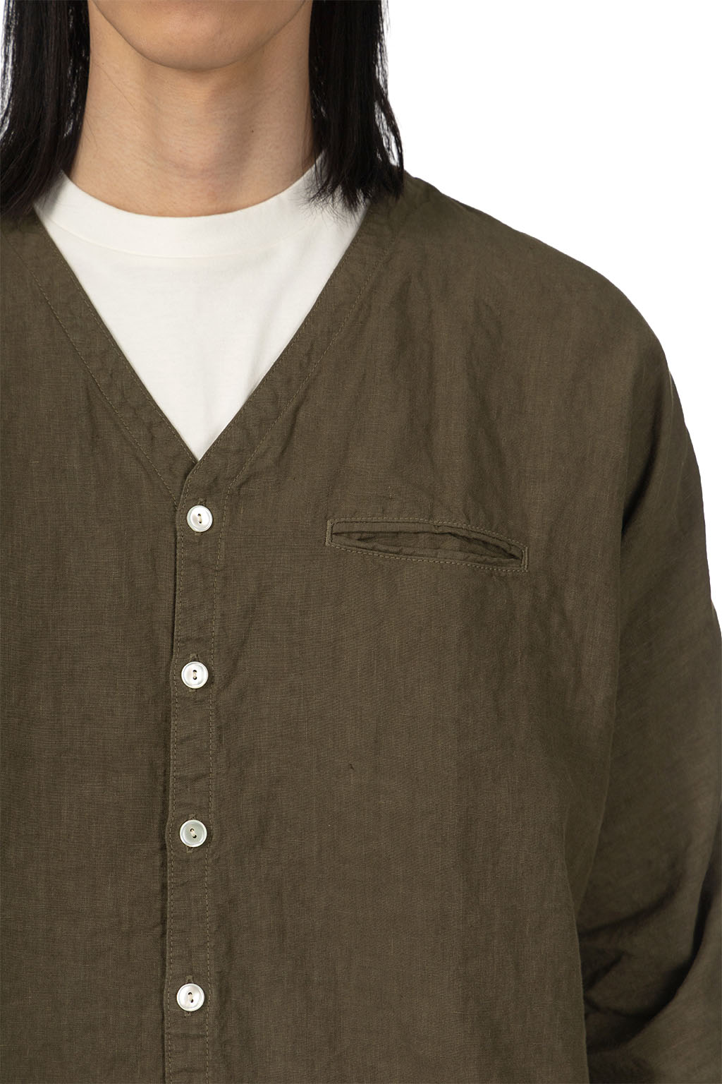 Tigre Brocante - Linen V-Neck Cardigan - Khaki