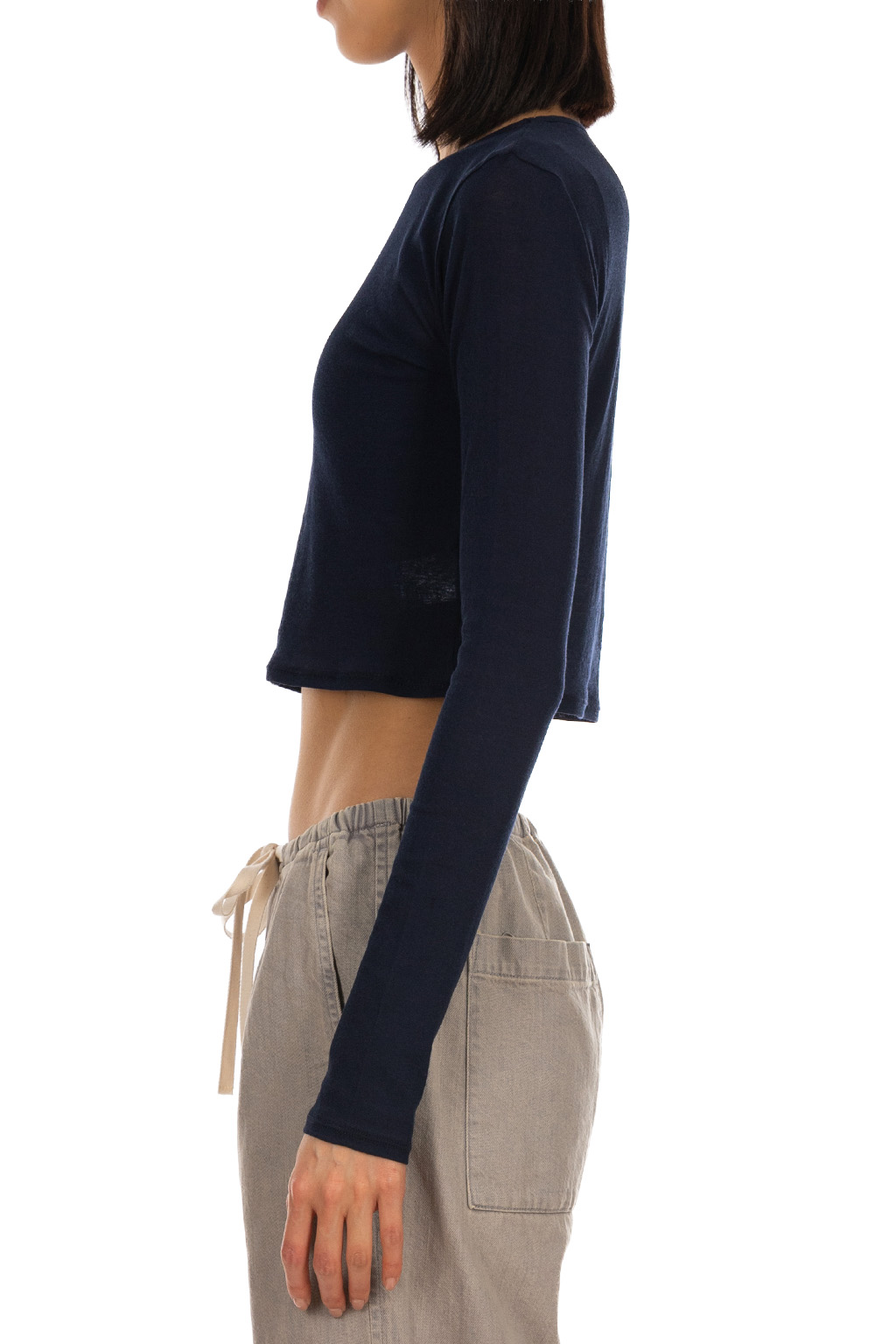 Tu es mon Tresor - Crew Neck Cropped Top - Navy