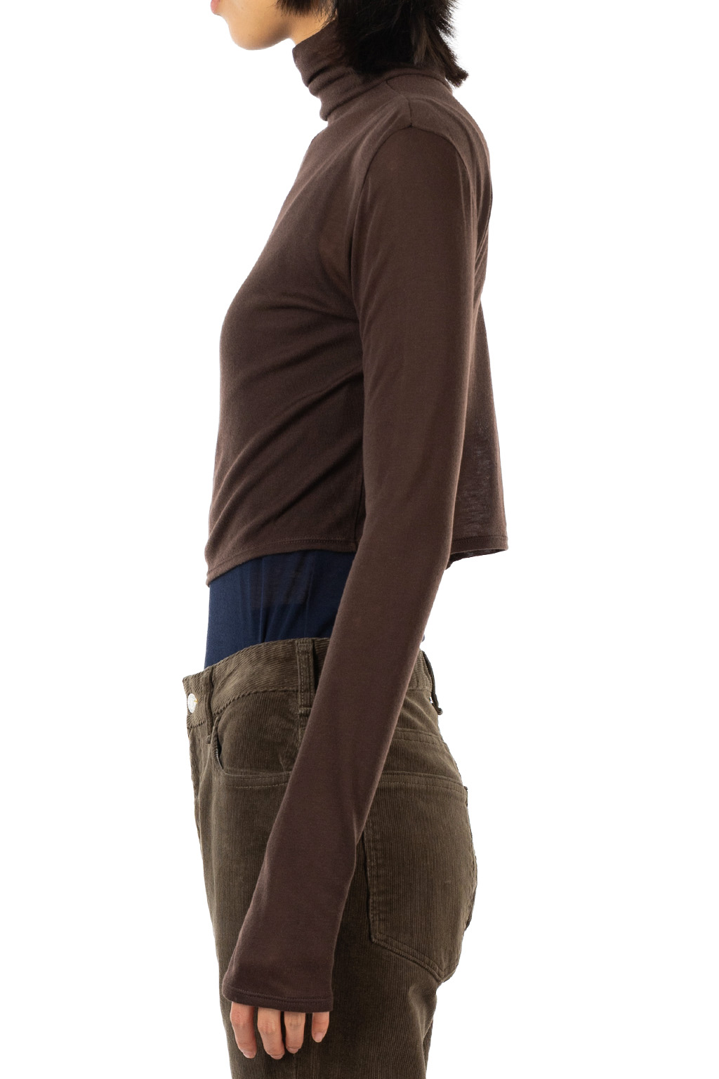 Tu es mon Tresor - Turtleneck Cropped Top - Tencel Cashmere - Brown